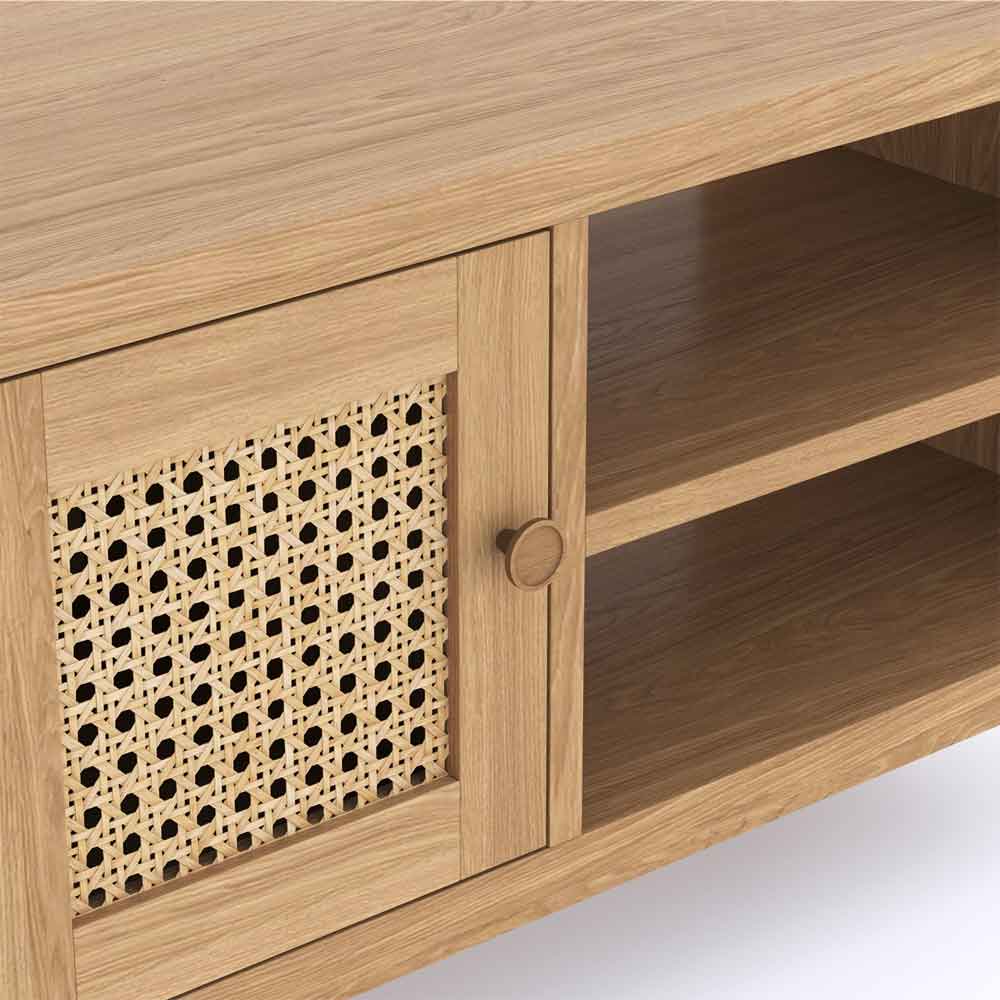 Helvane Solid Wood TV Stand with 1 Door in Oak
