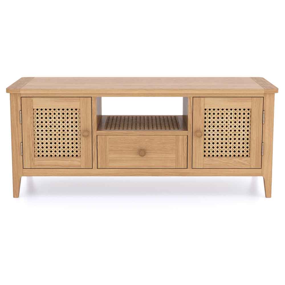 Helvane Solid Wood TV Stand with 2 Doors 1 Drawer in Oak