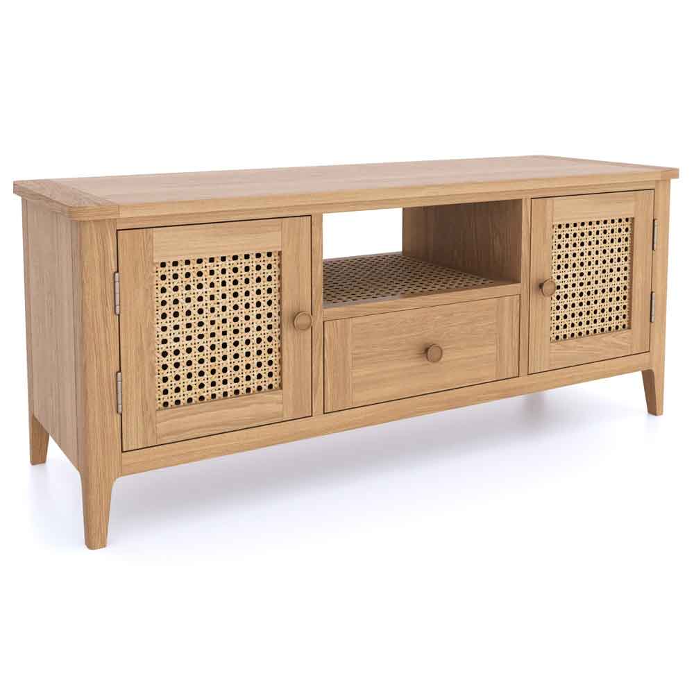 Helvane Solid Wood TV Stand with 2 Doors 1 Drawer in Oak