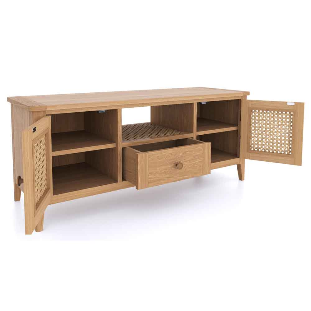 Helvane Solid Wood TV Stand with 2 Doors 1 Drawer in Oak