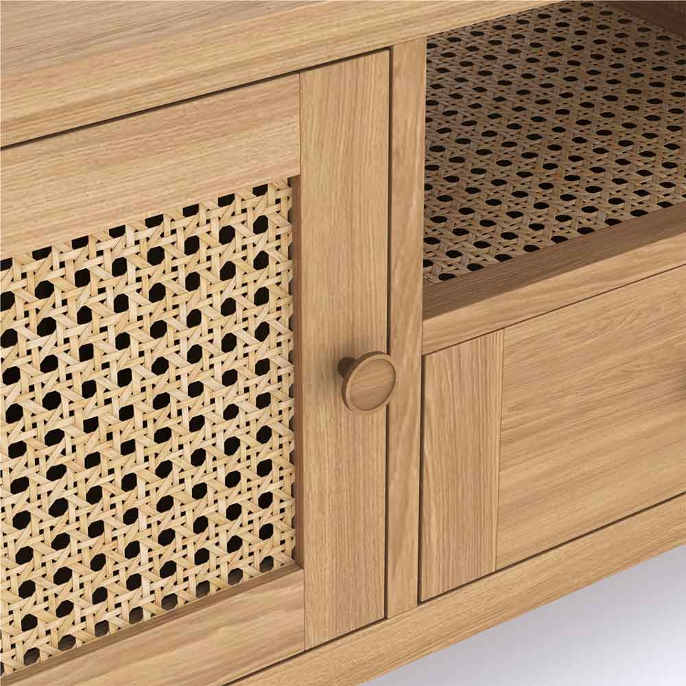 Helvane Solid Wood TV Stand with 2 Doors 1 Drawer in Oak