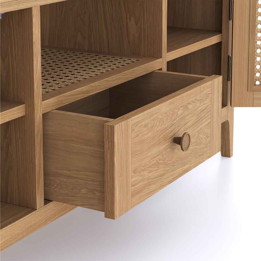 Helvane Solid Wood TV Stand with 2 Doors 1 Drawer in Oak