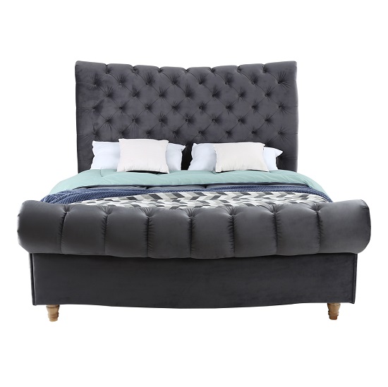 Heming Velvet Bed In Grey With Deep Buttoned Detailing_2