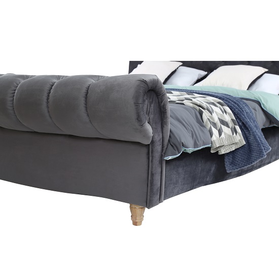 Heming Velvet Bed In Grey With Deep Buttoned Detailing_3