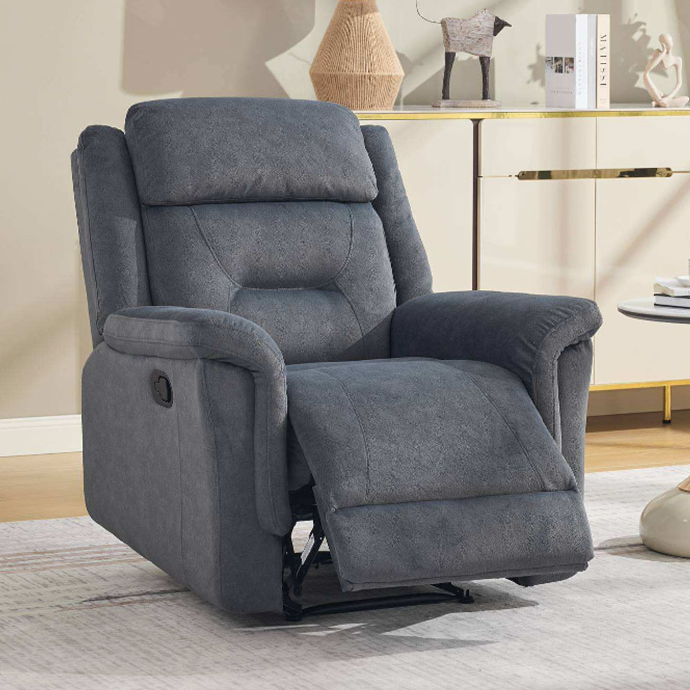 Hemley Fabric Manual Recliner 1 Seater Sofa in Slate Grey