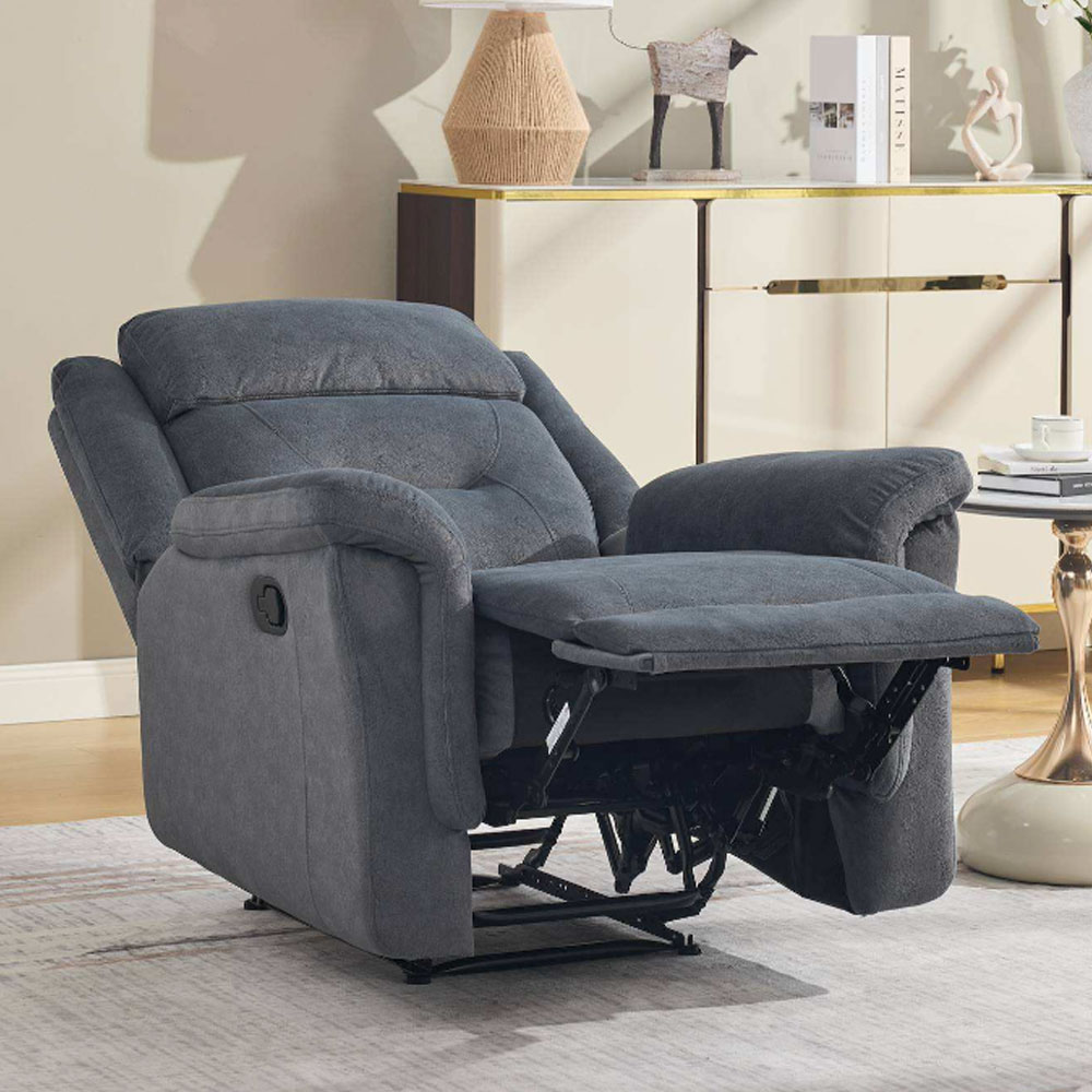 Hemley Fabric Manual Recliner 1 Seater Sofa in Slate Grey