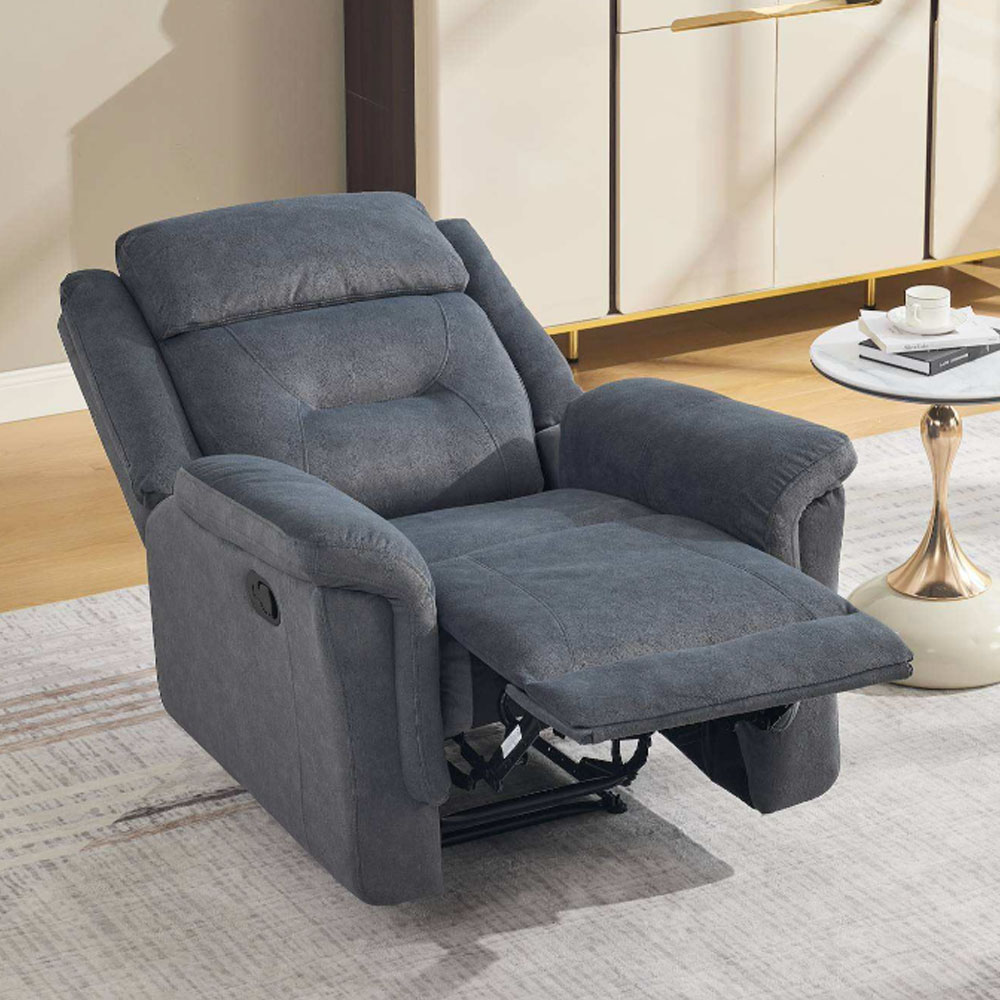 Hemley Fabric Manual Recliner 1 Seater Sofa in Slate Grey
