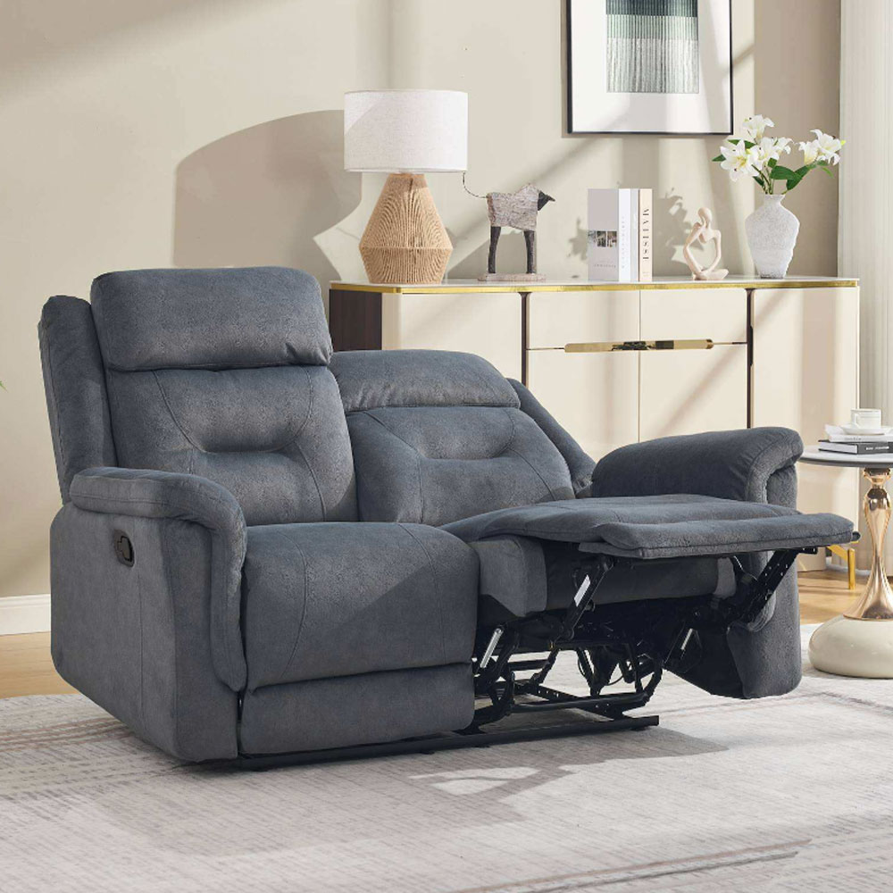 Hemley Fabric Manual Recliner 2 Seater Sofa in Slate Grey