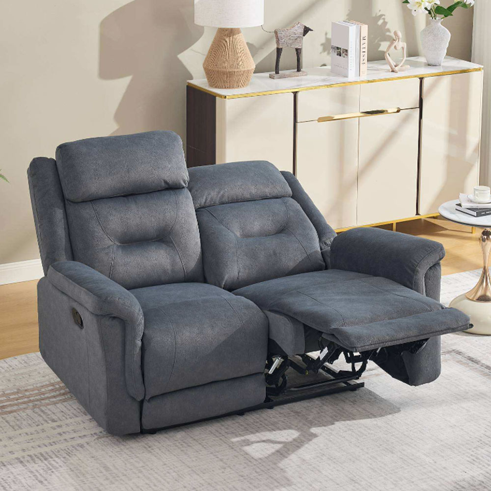 Hemley Fabric Manual Recliner 2 Seater Sofa in Slate Grey