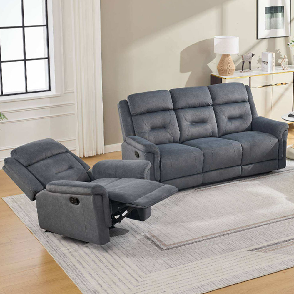 Hemley Fabric Manual Recliner 3+1+1 Seater Sofa Set in Slate Grey