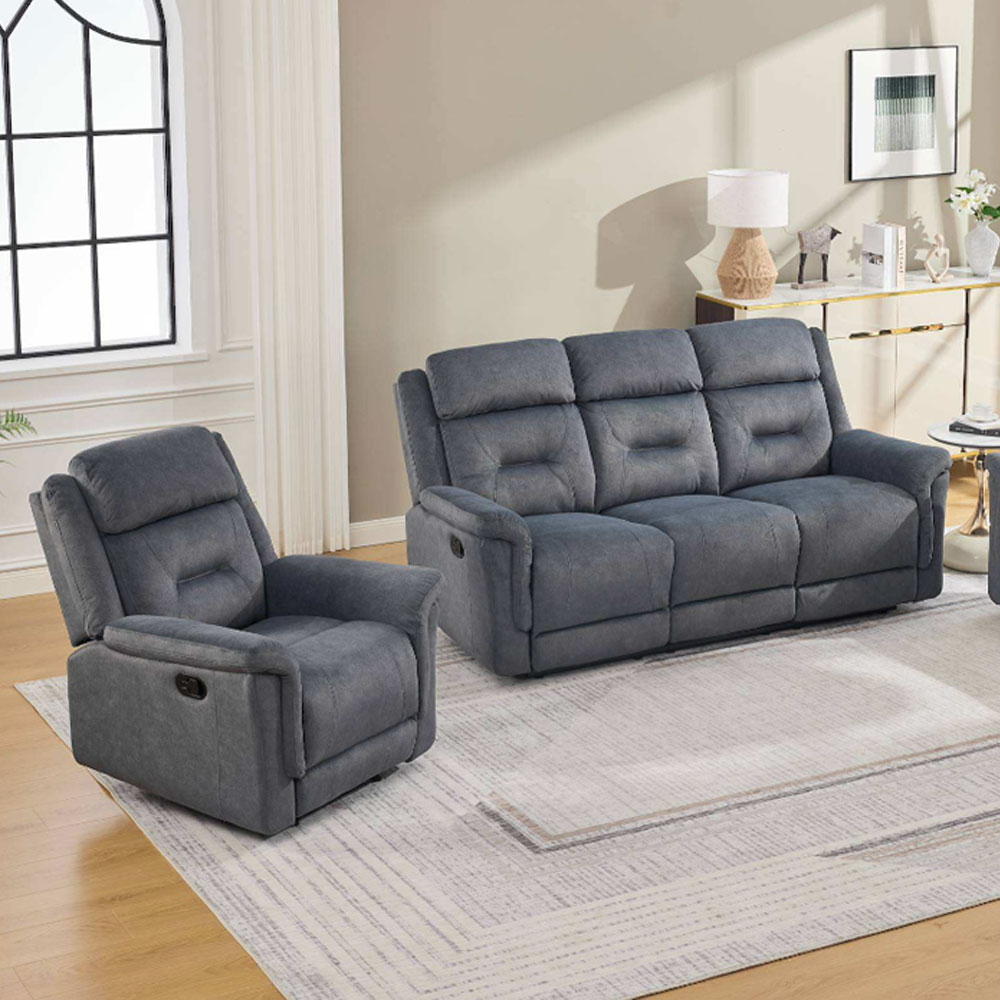Hemley Fabric Manual Recliner 3+1+1 Seater Sofa Set in Slate Grey
