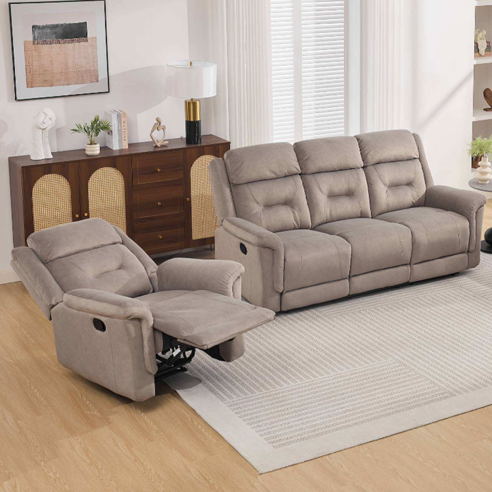 Hemley Fabric Manual Recliner 3+1+1 Seater Sofa Set in Taupe