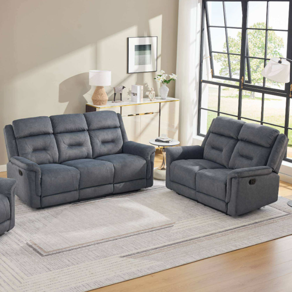 Hemley Fabric Manual Recliner 3+2 Seater Sofa Set in Slate Grey