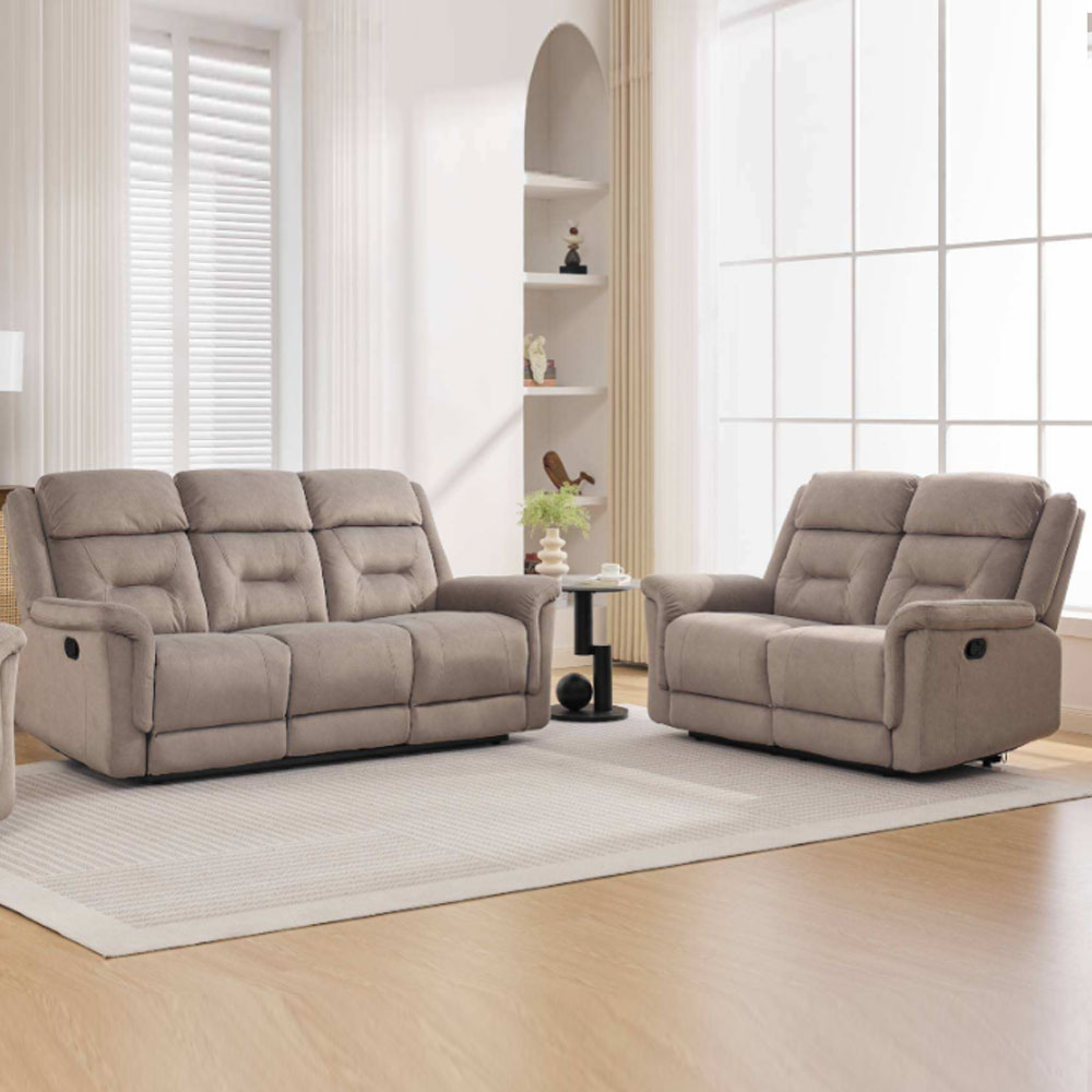 Hemley Fabric Manual Recliner 3+2 Seater Sofa Set in Taupe