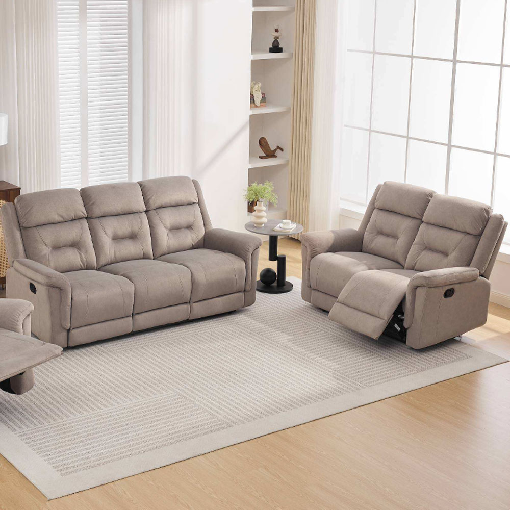 Hemley Fabric Manual Recliner 3+2 Seater Sofa Set in Taupe