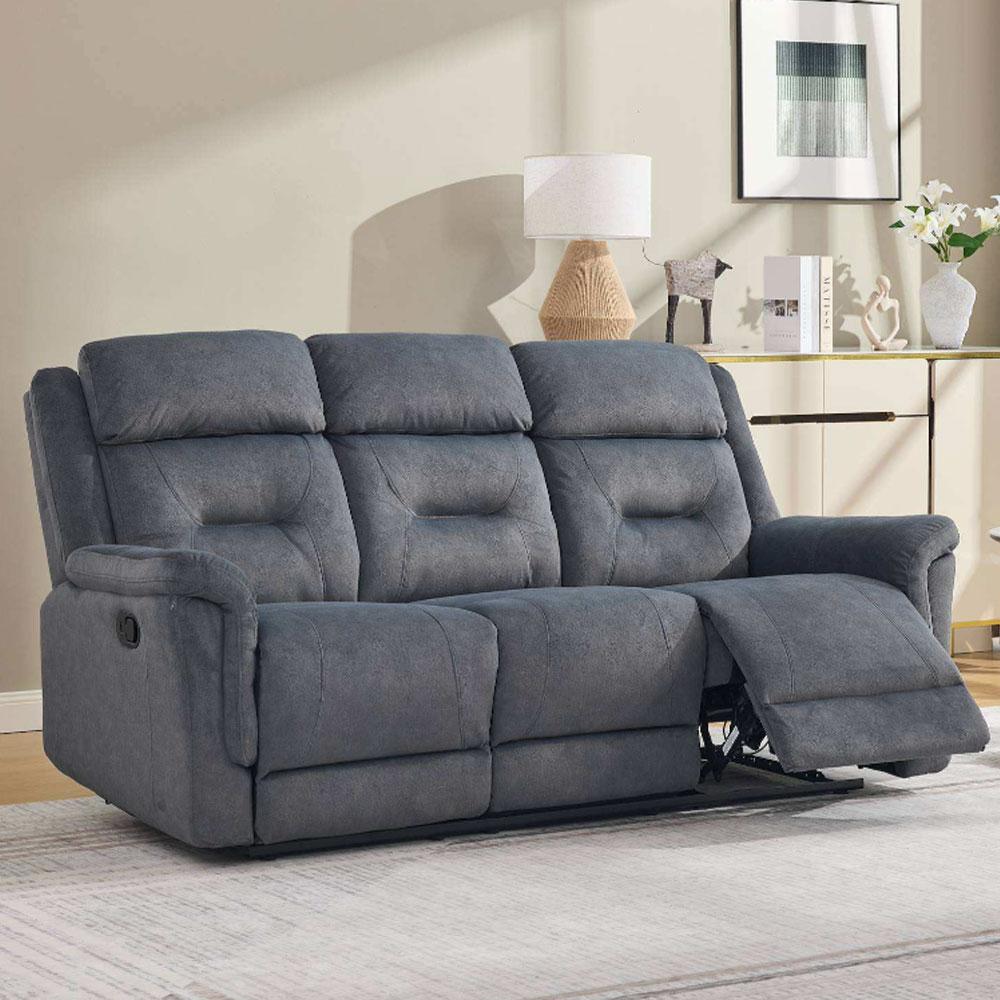 Hemley Fabric Manual Recliner 3 Seater Sofa in Slate Grey