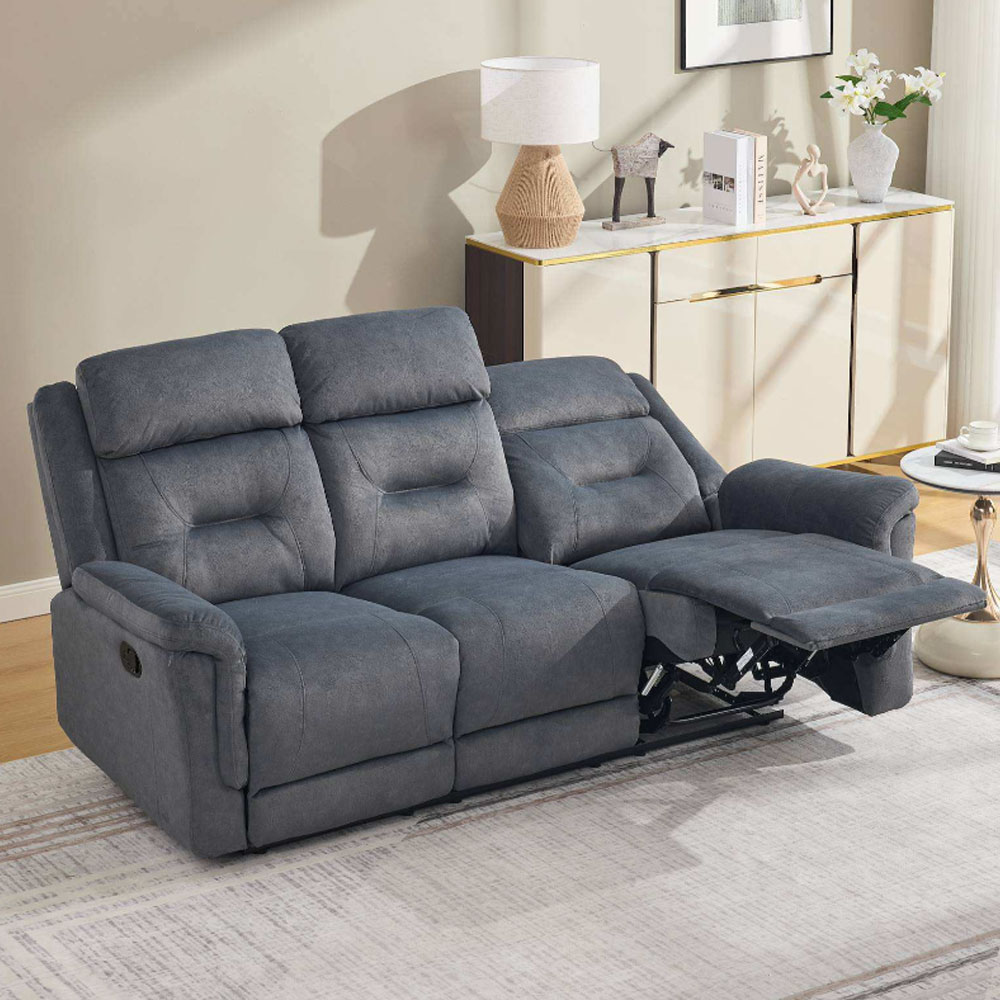 Hemley Fabric Manual Recliner 3 Seater Sofa in Slate Grey