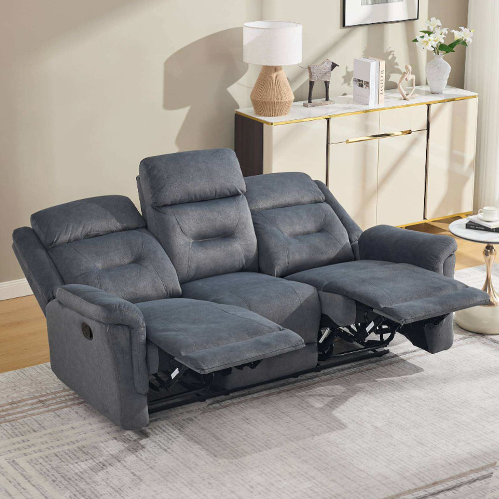 Hemley Fabric Manual Recliner 3 Seater Sofa in Slate Grey