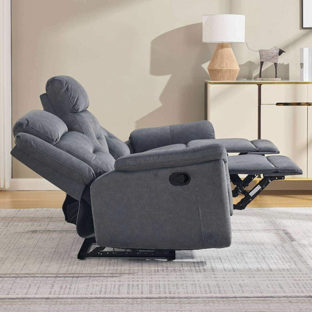 Hemley Fabric Manual Recliner 3 Seater Sofa in Slate Grey