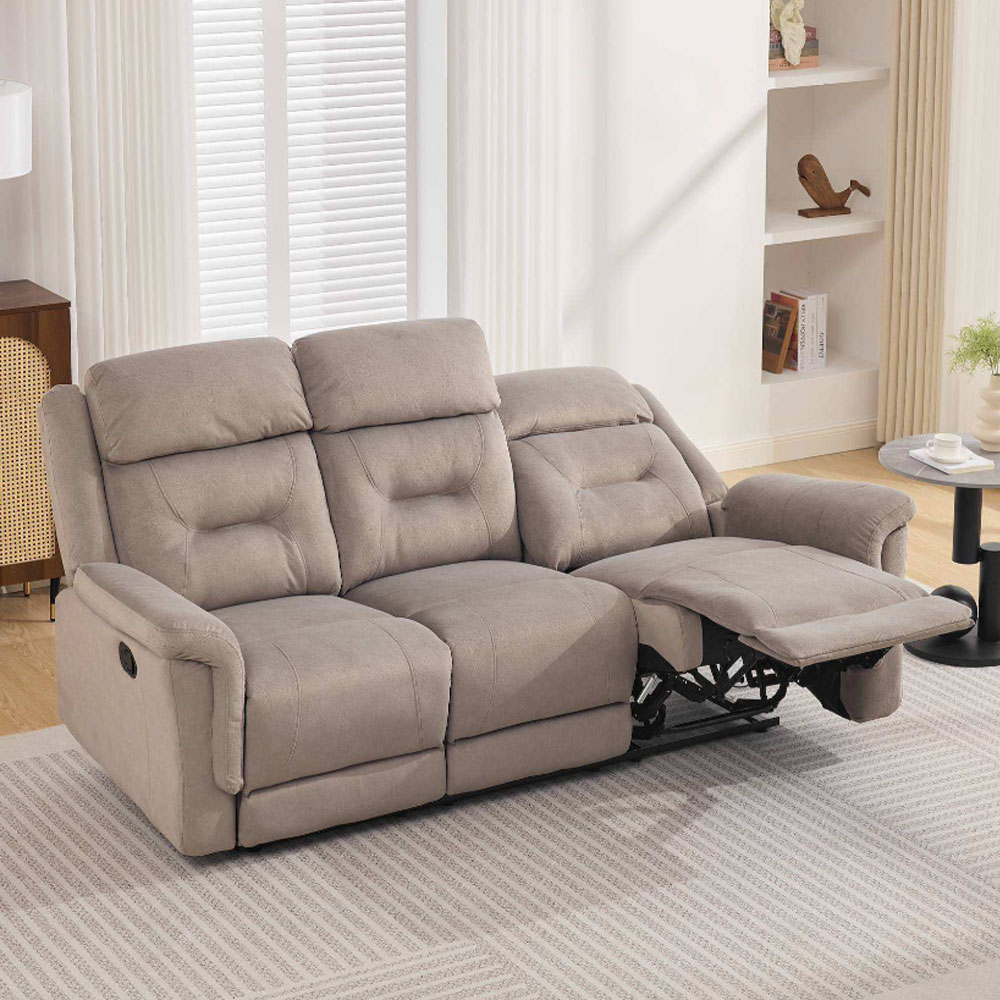 Hemley Fabric Manual Recliner 3 Seater Sofa in Taupe