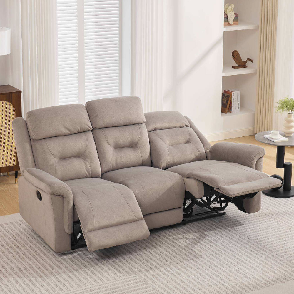 Hemley Fabric Manual Recliner 3 Seater Sofa in Taupe