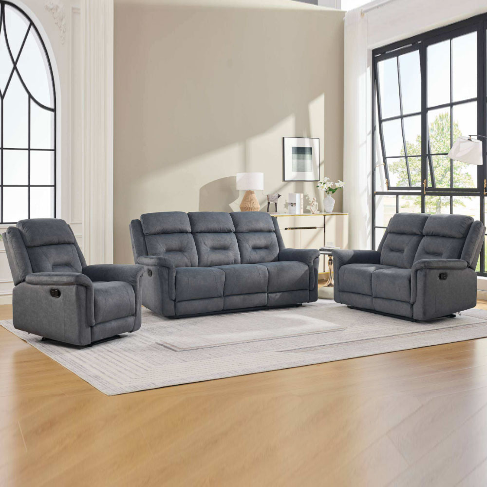 Hemley Fabric Manual Recliner Sofa Suite in Slate Grey