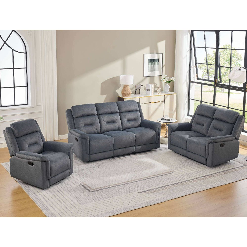 Hemley Fabric Manual Recliner Sofa Suite in Slate Grey