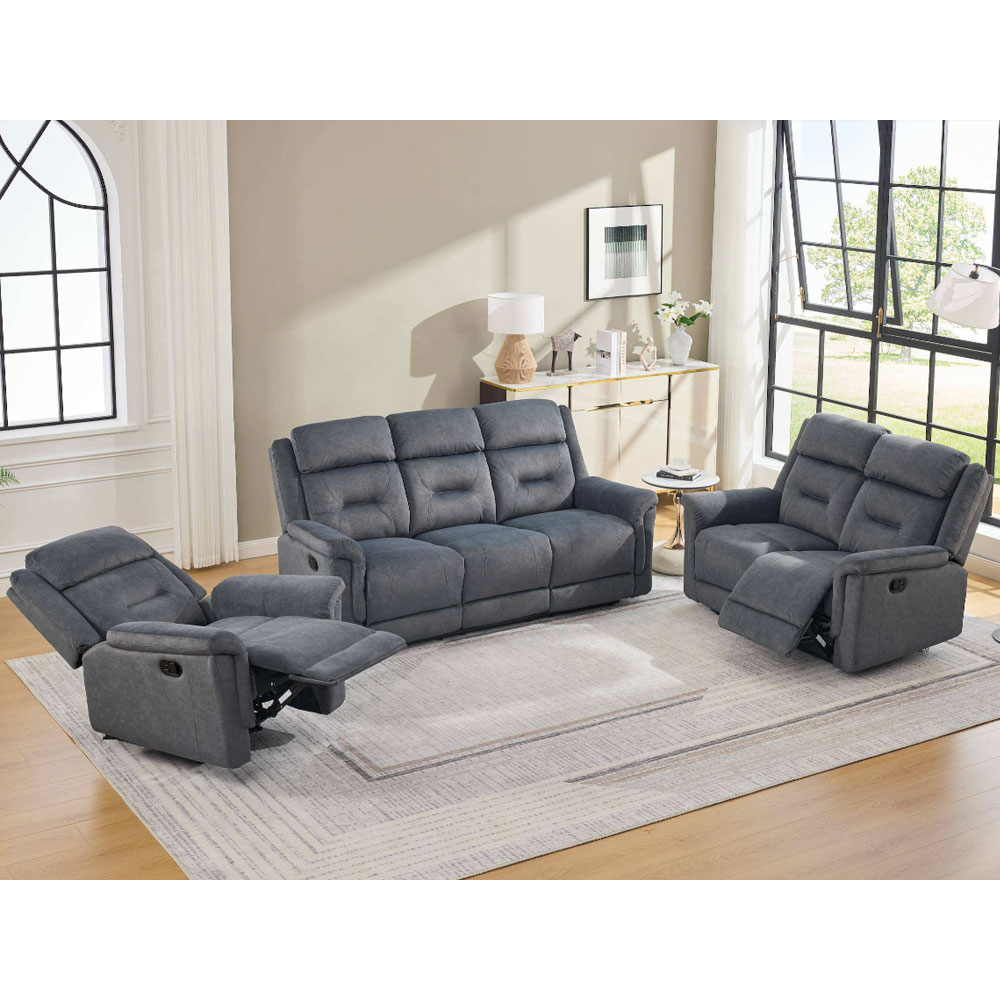 Hemley Fabric Manual Recliner Sofa Suite in Slate Grey