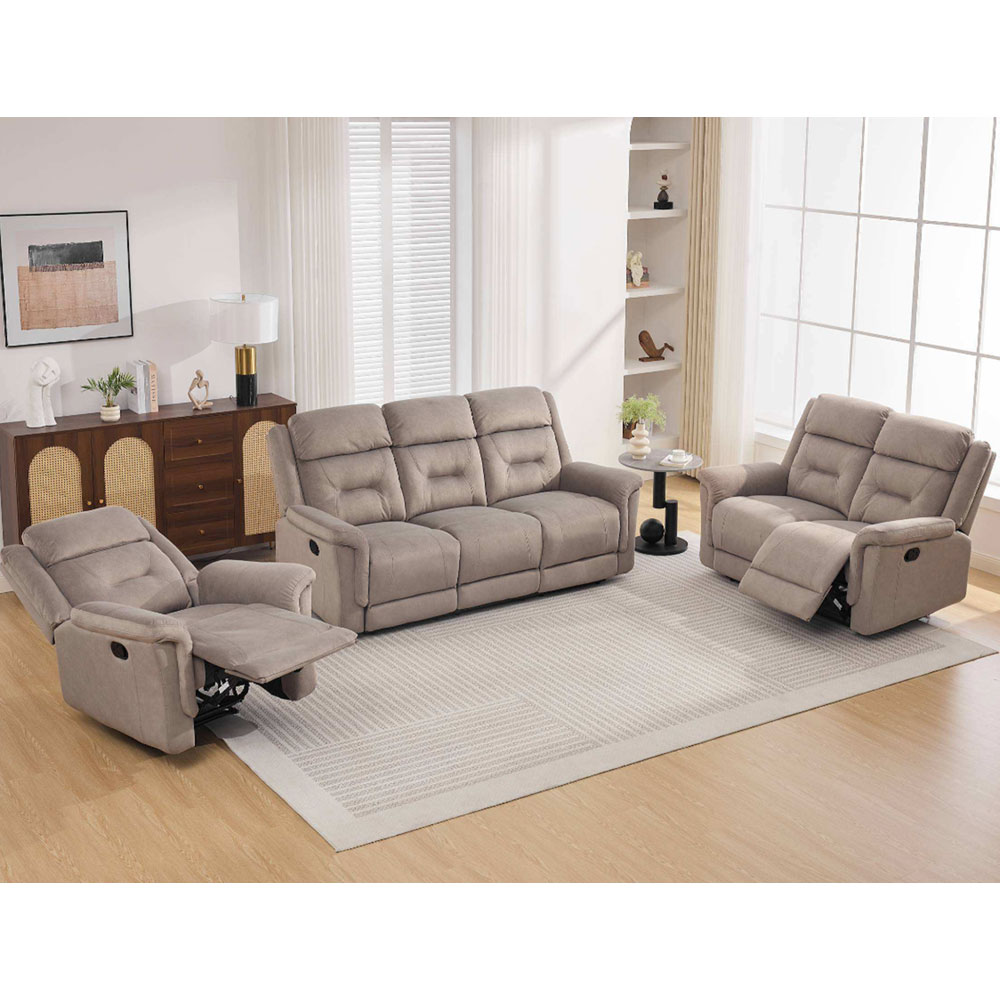 Hemley Fabric Manual Recliner Sofa Suite in Taupe