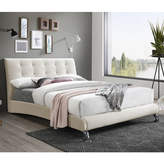 Product photograph of Hemlock Fabric Upholstered Double Bed In Warm Stone from Furniture in Fashion