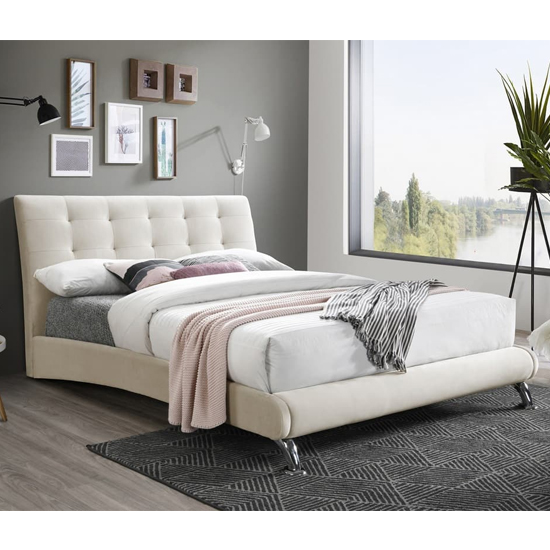 Product photograph of Hemlock Fabric Upholstered Small Double Bed In Warm Stone from Furniture in Fashion