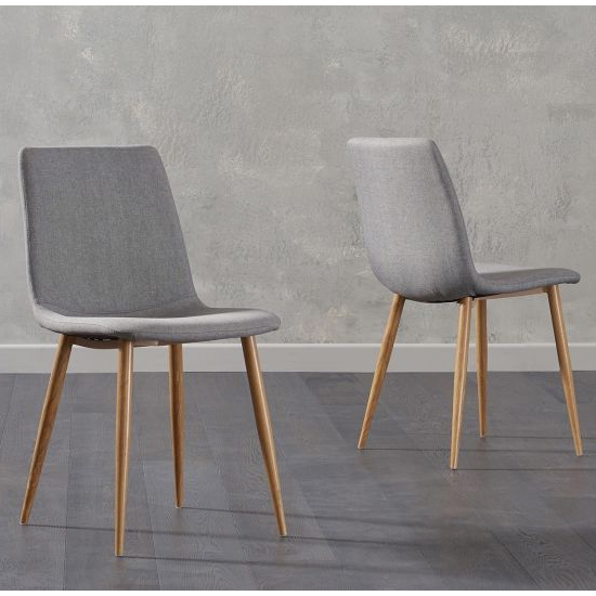 Hemlock Grey Fabric Dining Chairs With Wooden Legs In A Pair