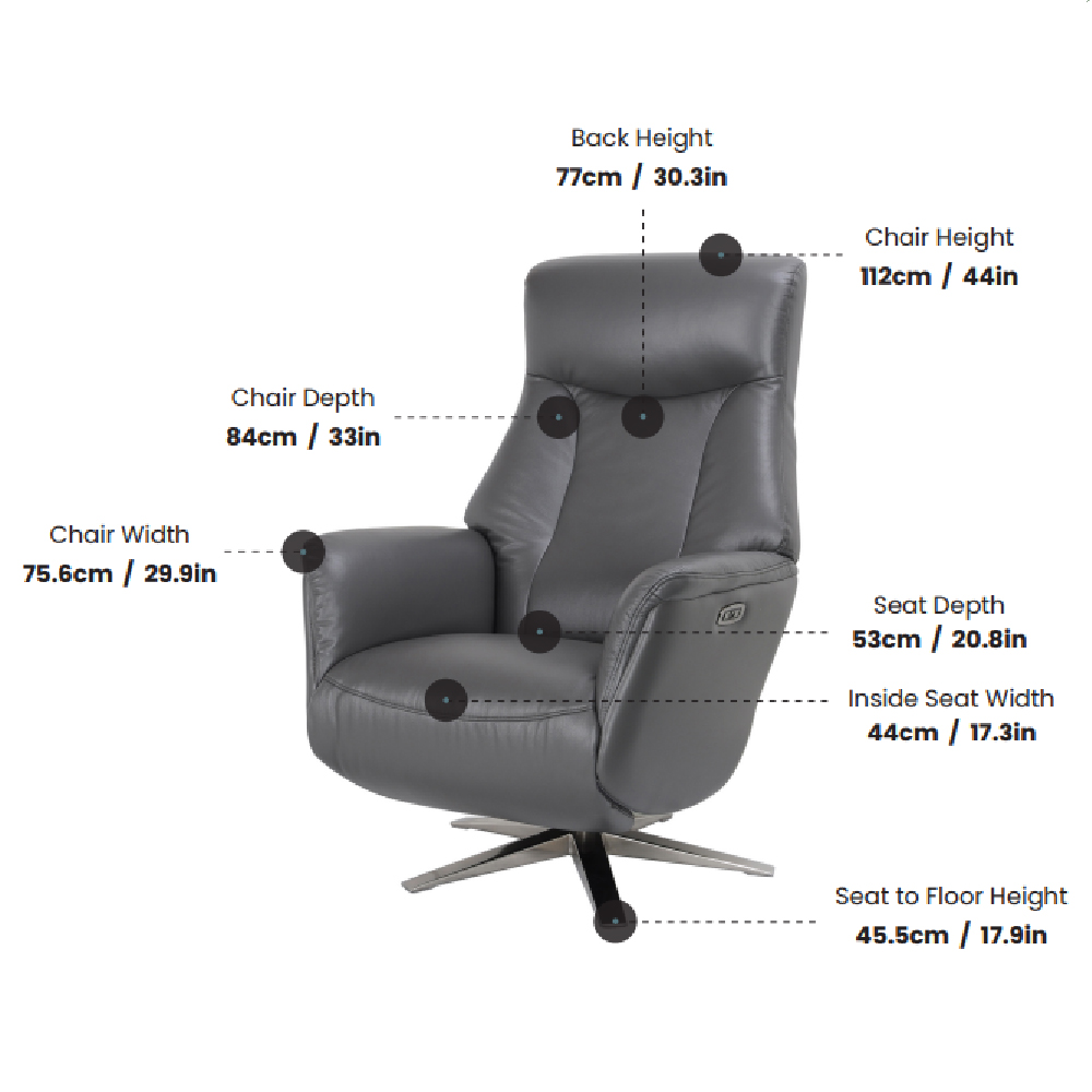 Hendon Leather Electric Recliner Chair In Iron