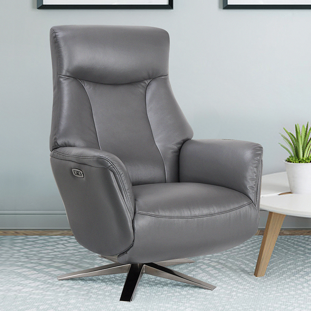 hendon leather electric recliner chair in iron