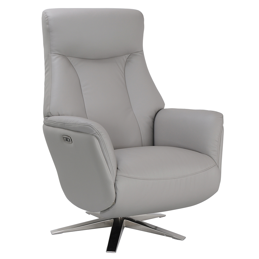 Hendon Leather Electric Recliner Chair In Platinum And Chrome
