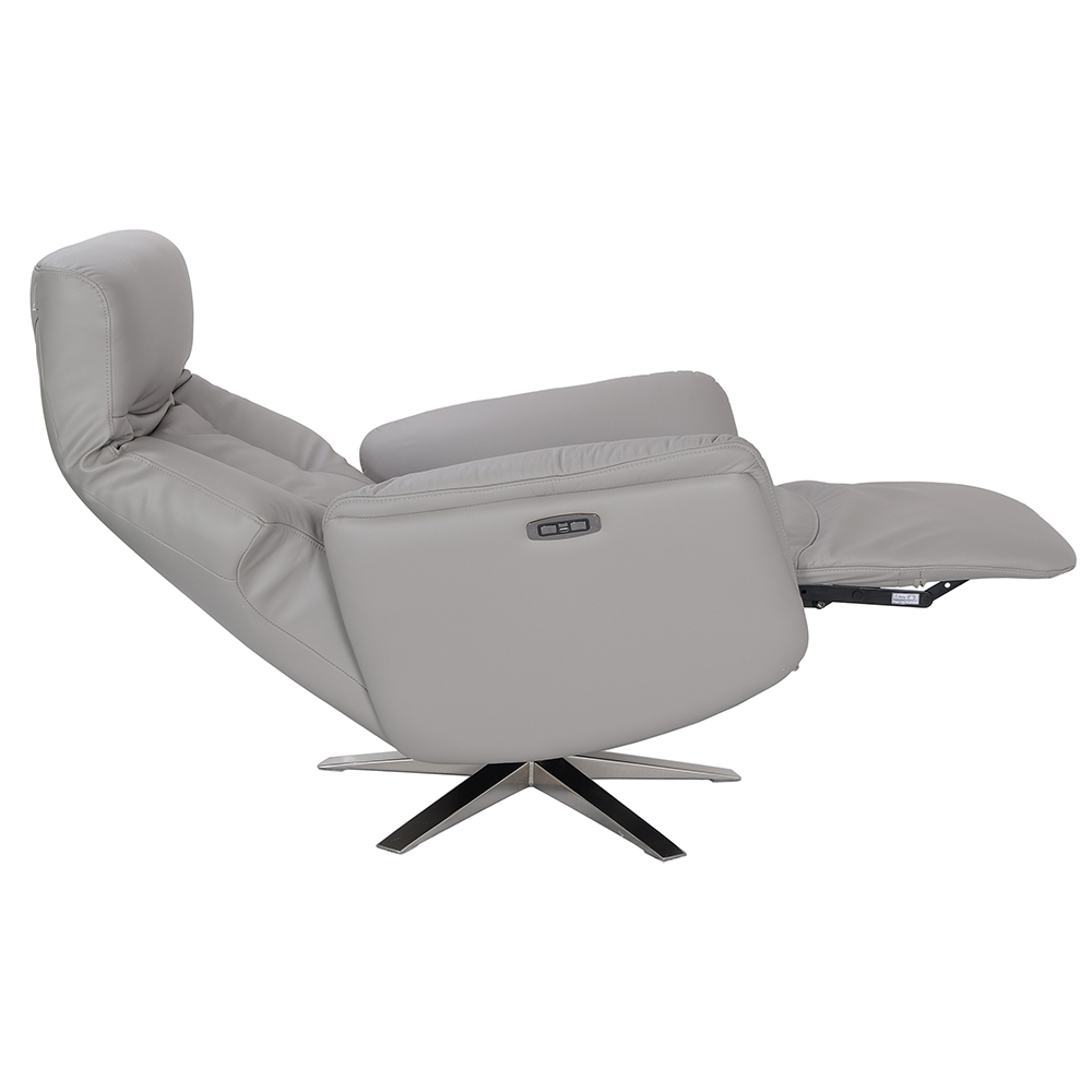Hendon Leather Electric Recliner Chair In Platinum And Chrome