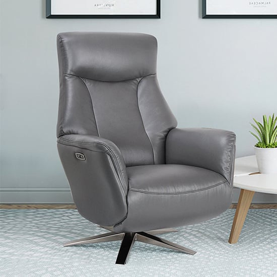Product photograph of Hendon Leather Match Electric Swivel Recliner Chair In Iron from Furniture in Fashion