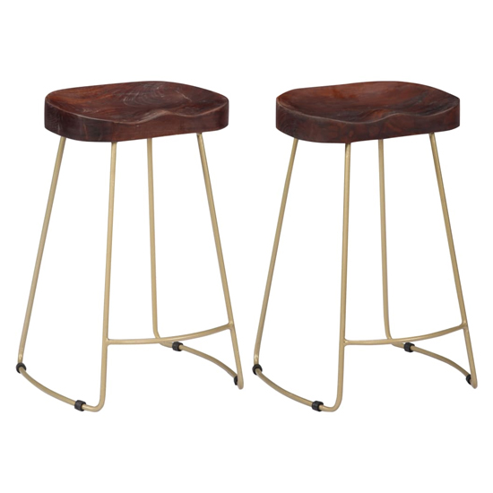 Product photograph of Henley 52cm Walnut Wooden Bar Stools With Brass Legs In A Pair from Furniture in Fashion
