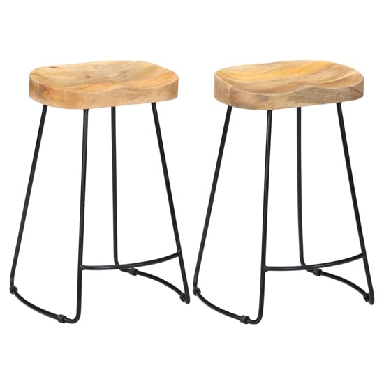 Photo of Henley 62cm brown wooden bar stools with black legs in a pair