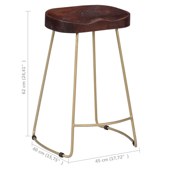Henley 62cm Walnut Wooden Bar Stools With Brass Legs In A Pair_3