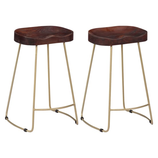 Henley 62cm Walnut Wooden Bar Stools With Brass Legs In A Pair_1