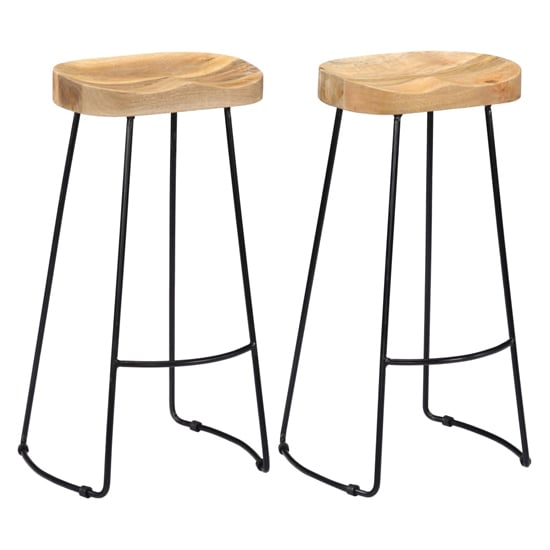 Read more about Henley 78cm brown wooden bar stools with black legs in a pair