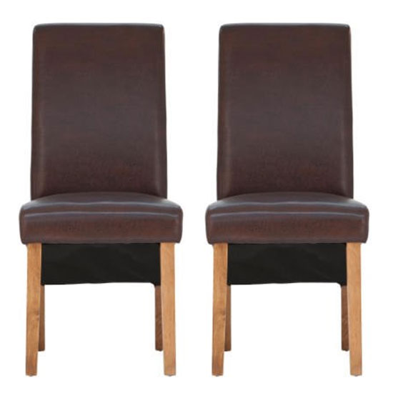 Product photograph of Hentro Antique Brown Leather Dining Chair With Oak Leg In Pair from Furniture in Fashion