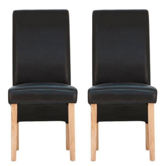 Product photograph of Hentro Black Leather Dining Chair With Oak Leg In Pair from Furniture in Fashion