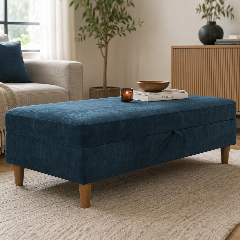Henley Fabric Ottoman Storage in Blue