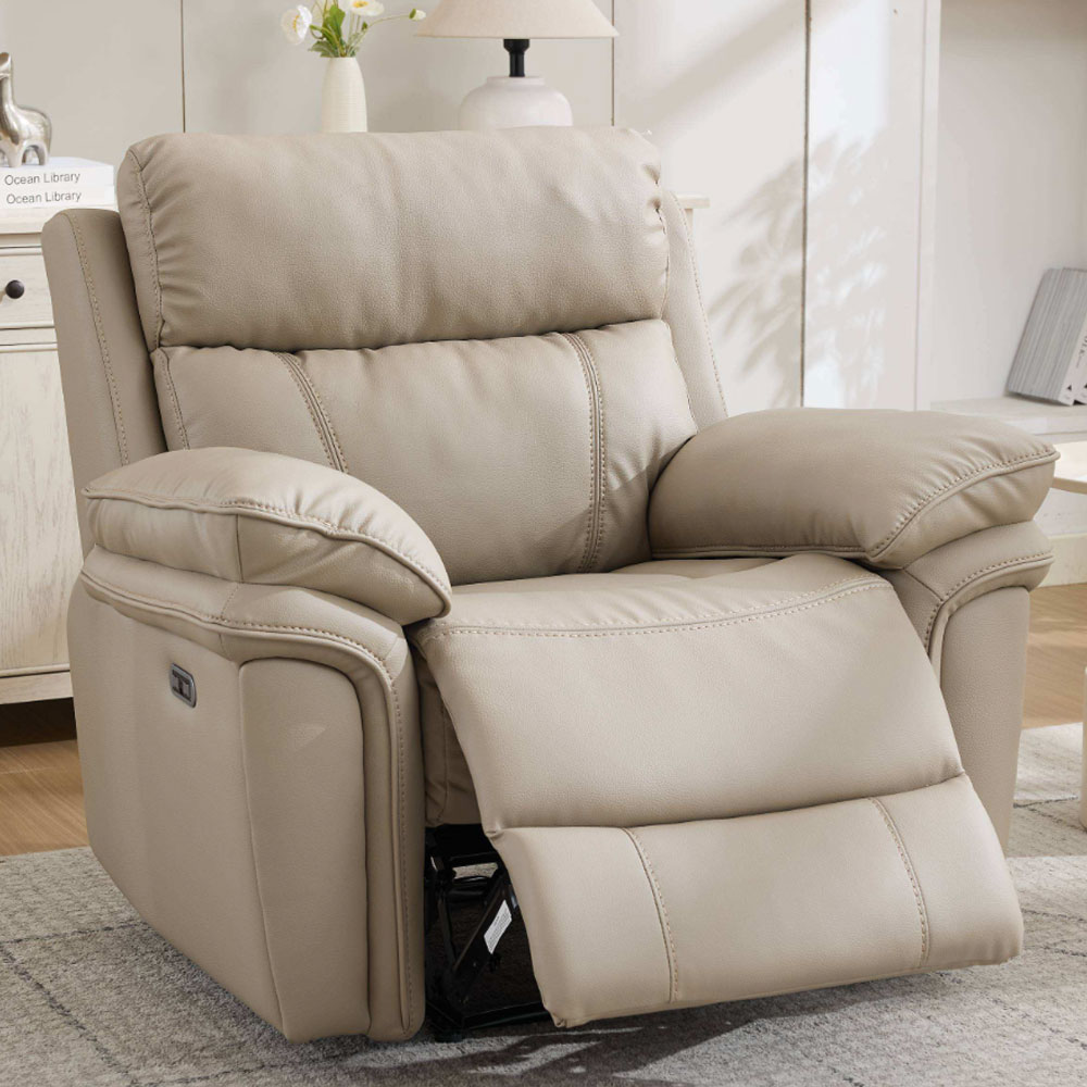 Henley Plush PU Electric 1 Seater Sofa in Fawn