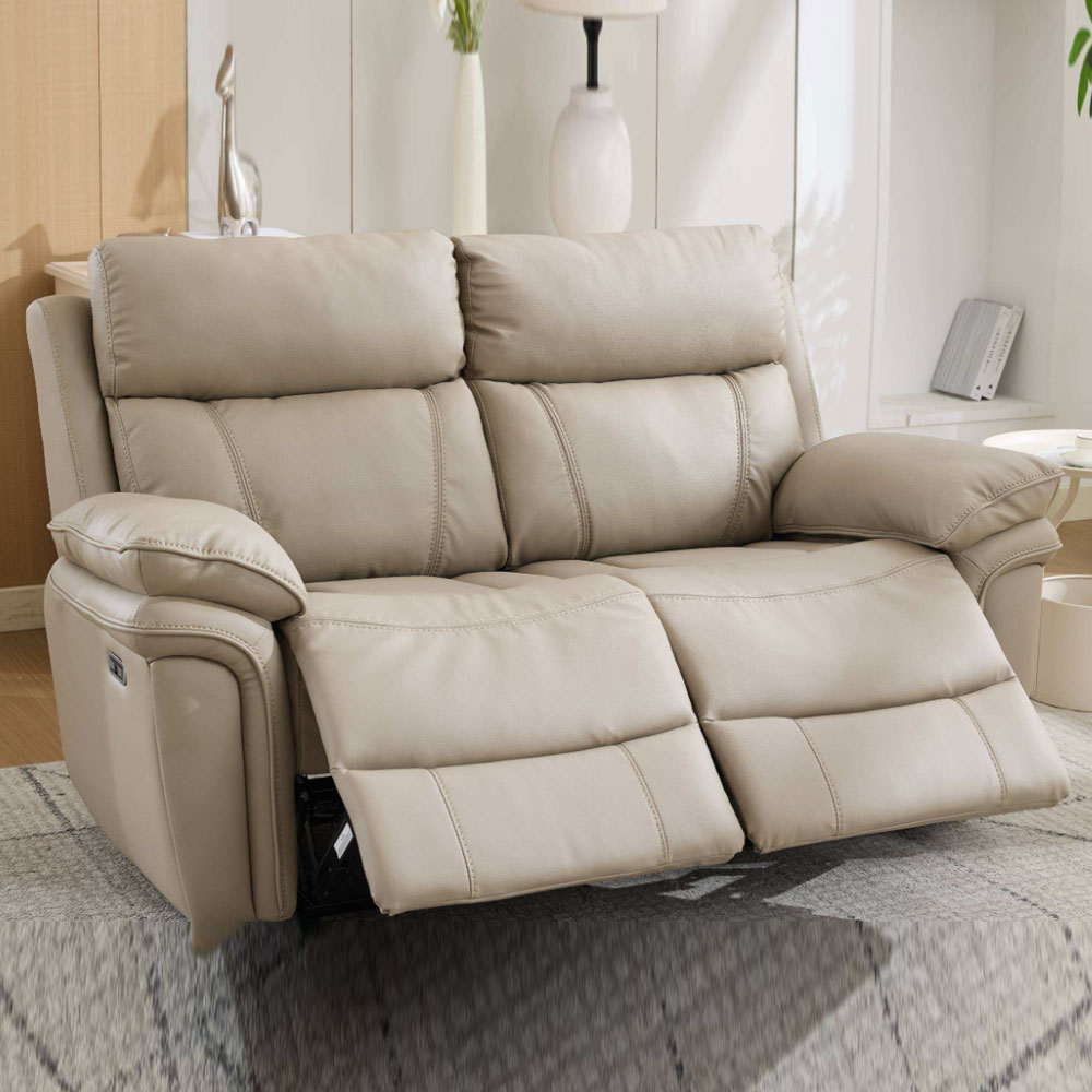 Henley Plush PU Electric 2 Seater Sofa in Fawn