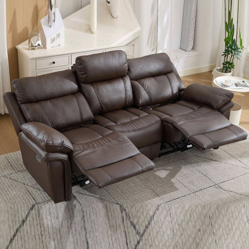 Henley Plush PU Electric 3 Seater Sofa in Espresso