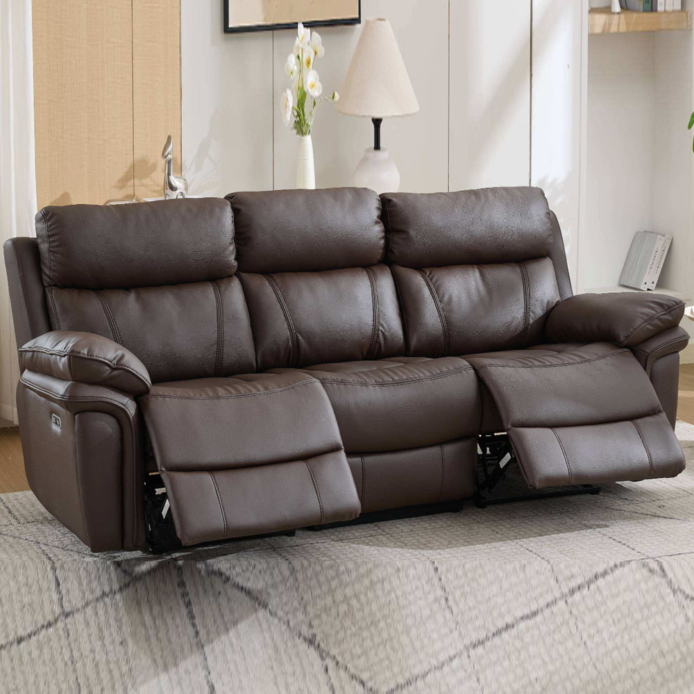 Henley Plush PU Electric 3 Seater Sofa in Espresso