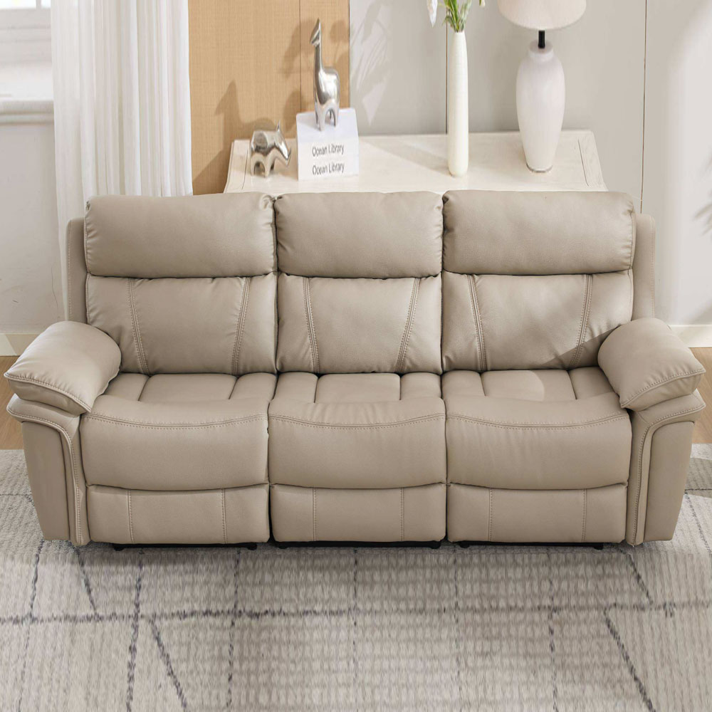 Henley Plush PU Electric 3 Seater Sofa in Fawn